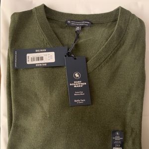 Hart Schaffner Marx Extra Fine Merino Wool Pull Over V-Neck Sweater - Big Man